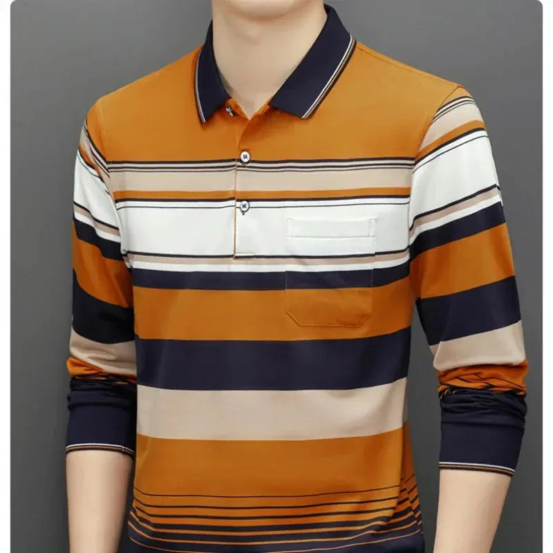 Long Sleeve Striped Polo Shirt - Cross & Crown CROSS & CROWN