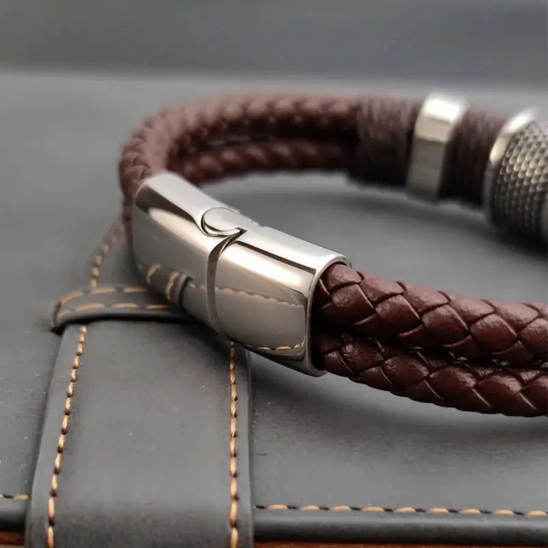 Men Minimalist Leather Bracelet -  Cross & Crown CROSS & CROWN