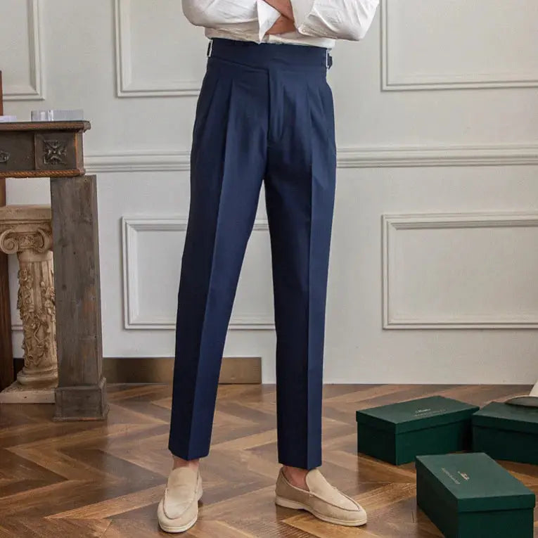 Lu San  Kuerge Straight-Leg Pants Wrinkle-Resistant Casual Cropped Pants Italian-Style All-Match Vintage Trendy Pants for Men Cross & Crown