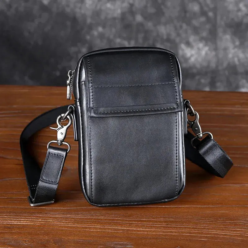 Men's LeatherNew Crossbody Bag Head Layer Cowhide Casual Simple Shoulder Bag Handmade Cowhide Small Backpack Cross & Crown