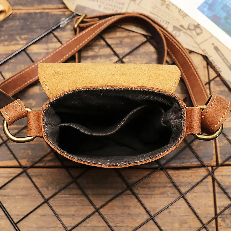 Genuine Leather Cellphone Pouch With Shoulder Strap Men Women Shoulder Bag Small Crossbody Bag Fashion Sling Bag For Outdoor Cross & Crown