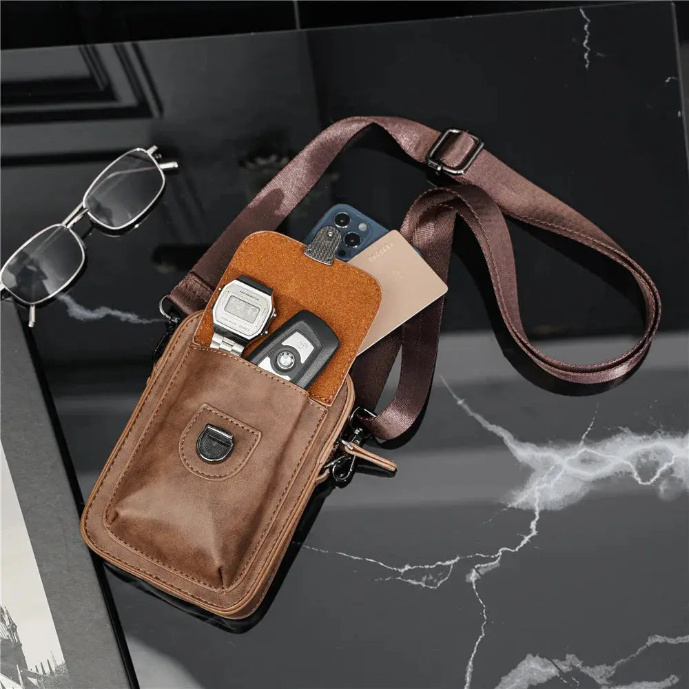 Vintage Mini Men's Crossbody Bag Fashion Shoulder Bag Men Mobile Phone Bag Casual Handbags Small Crossbody Shoulder Bag For Men Cross & Crown