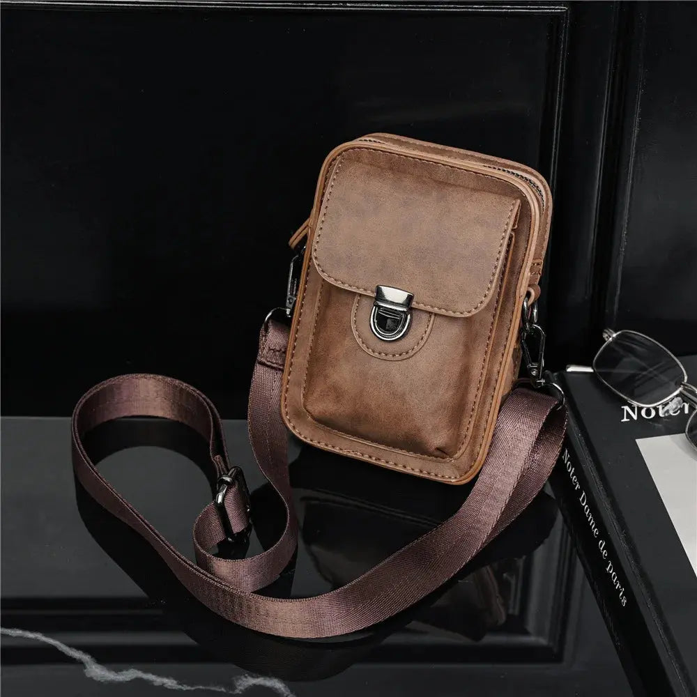 Vintage Mini Men's Crossbody Bag Fashion Shoulder Bag Men Mobile Phone Bag Casual Handbags Small Crossbody Shoulder Bag For Men Cross & Crown