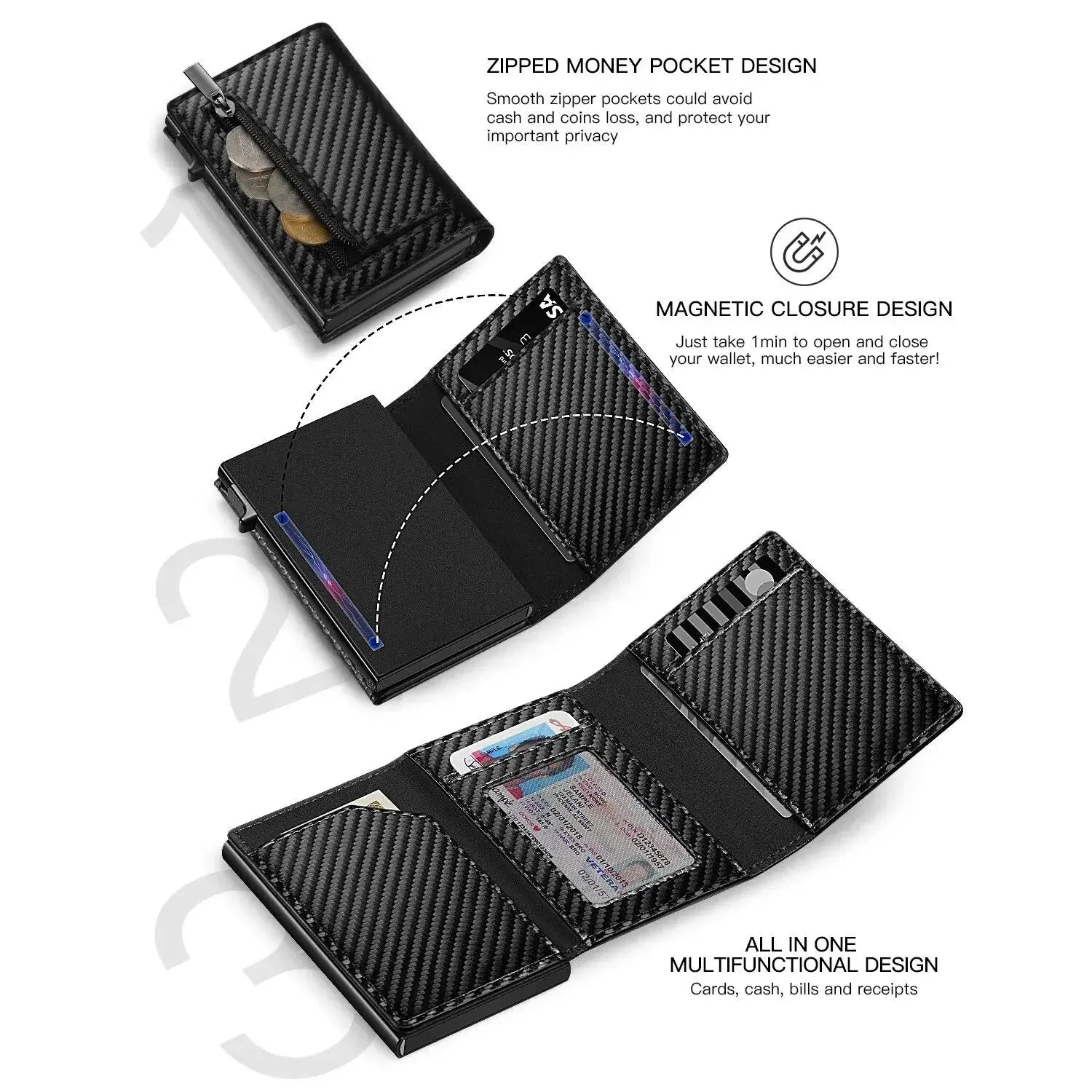 Carbon Fiber Wallet with Air Tag Holder RFID Blocking - Cross & Crown Cross & Crown