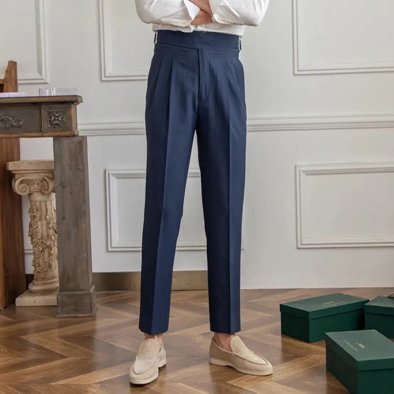 Lu San  Kuerge Straight-Leg Pants Wrinkle-Resistant Casual Cropped Pants Italian-Style All-Match Vintage Trendy Pants for Men Cross & Crown