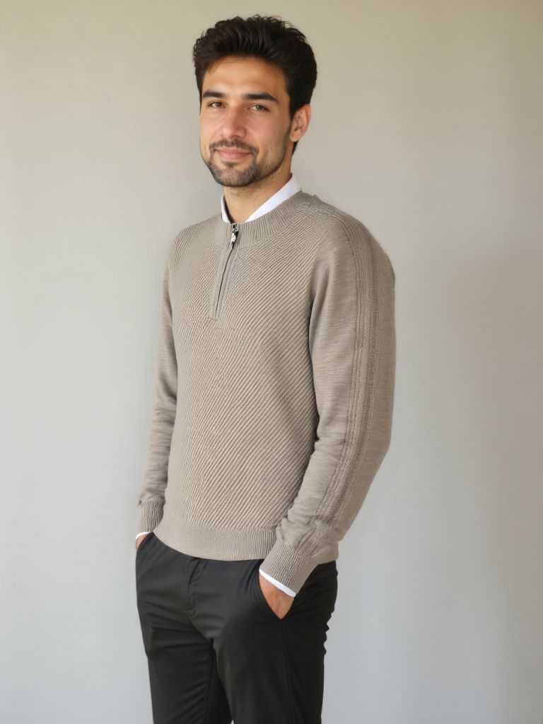 Stripe Quarter Zip Wool Sweater - Cross & Crown