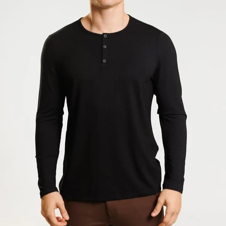 Minimalist Henry Neck Long Sleeve T-Shirt - Cross & Crown CROSS & CROWN