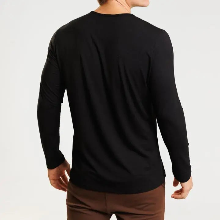 Minimalist Henry Neck Long Sleeve T-Shirt - Cross & Crown CROSS & CROWN