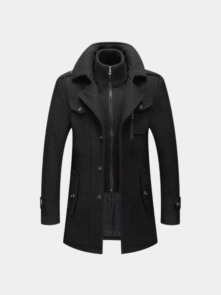Aristocratic Black Wool Overcoat - Cross & Crown - Cross & Crown