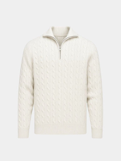 Cable - Knit Zip Neck Sweater - Cross & Crown - Cross & Crown
