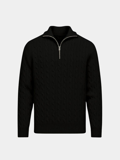 Cable - Knit Zip Neck Sweater - Cross & Crown - Cross & Crown