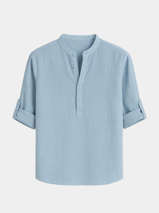 Casual Henry Neck Long Sleeve T-Shirt - Cross & Crown - Cross & Crown