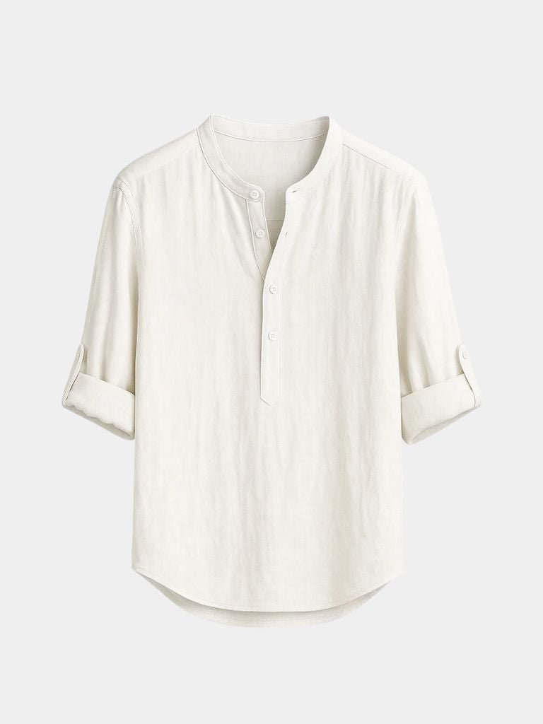Casual Henry Neck Long Sleeve T-Shirt - Cross & Crown - Cross & Crown