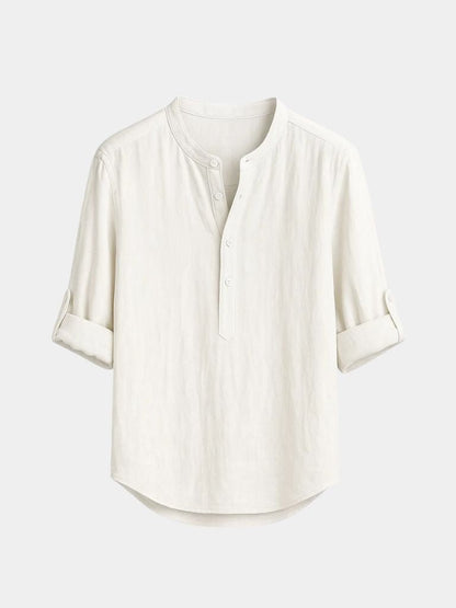 Casual Henry Neck Long Sleeve T-Shirt - Cross & Crown - Cross & Crown
