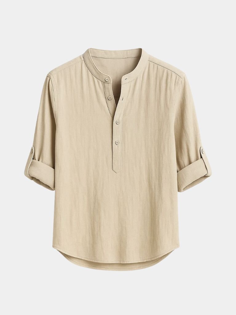 Casual Henry Neck Long Sleeve T-Shirt - Cross & Crown - Cross & Crown