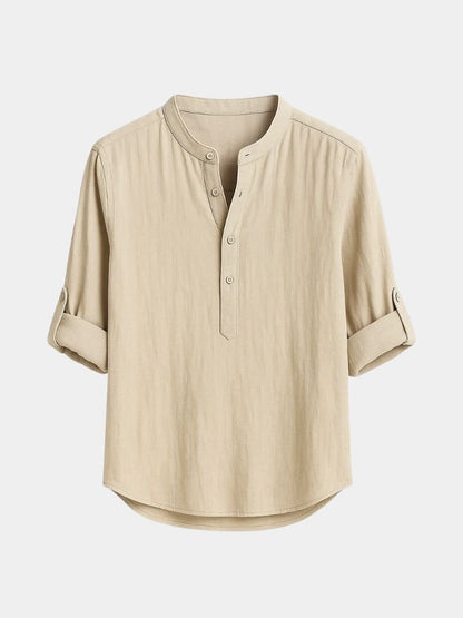 Casual Henry Neck Long Sleeve T-Shirt - Cross & Crown - Cross & Crown