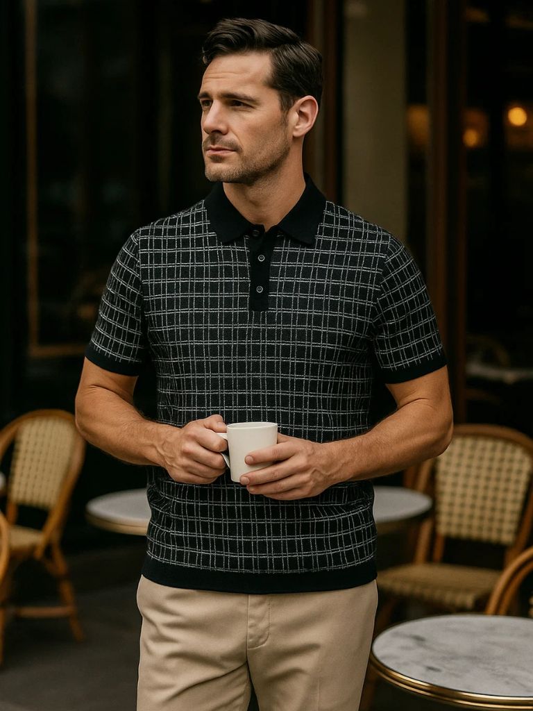 Classic Noir Knit Polo Shirt - Cross & Crown - Cross & Crown
