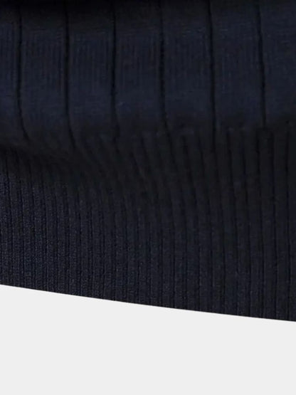 Cotton Knit Vertical Stripes Quarter - Zip Sweater - Cross & Crown - Cross & Crown