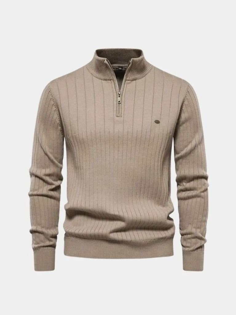 Cotton Knit Vertical Stripes Quarter - Zip Sweater - Cross & Crown - Cross & Crown
