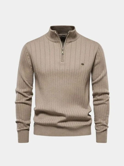Cotton Knit Vertical Stripes Quarter - Zip Sweater - Cross & Crown - Cross & Crown