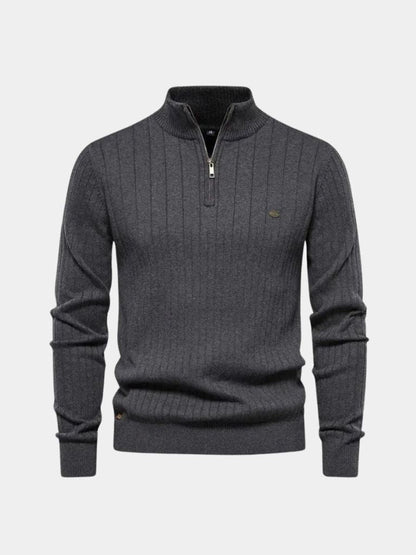 Cotton Knit Vertical Stripes Quarter - Zip Sweater - Cross & Crown - Cross & Crown