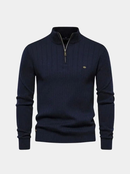 Cotton Knit Vertical Stripes Quarter - Zip Sweater - Cross & Crown - Cross & Crown
