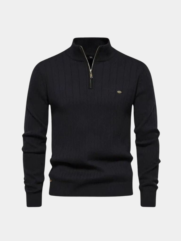 Cotton Knit Vertical Stripes Quarter - Zip Sweater - Cross & Crown - Cross & Crown