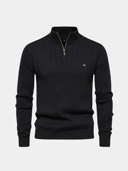 Cotton Knit Vertical Stripes Quarter - Zip Sweater - Cross & Crown - Cross & Crown