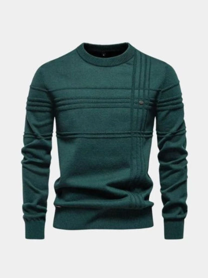 Cotton Knitted Stripped Crew Neck Pullover Sweater - Cross & Crown - Cross & Crown