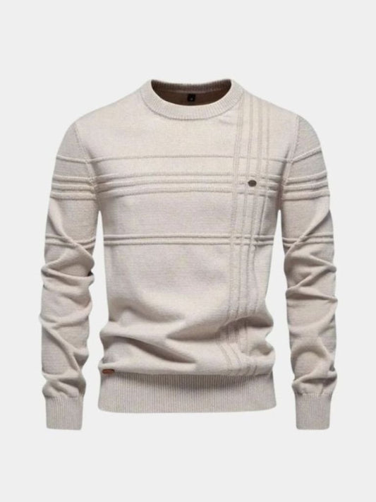 Cotton Knitted Stripped Crew Neck Pullover Sweater - Cross & Crown - Cross & Crown