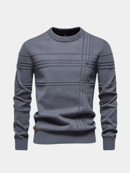 Cotton Knitted Stripped Crew Neck Pullover Sweater - Cross & Crown - Cross & Crown