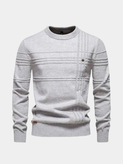Cotton Knitted Stripped Crew Neck Pullover Sweater - Cross & Crown - Cross & Crown