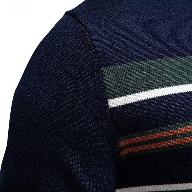 Knit Striped Quarter-Zip Jumper Sweater - Cross & Crown Cross & Crown