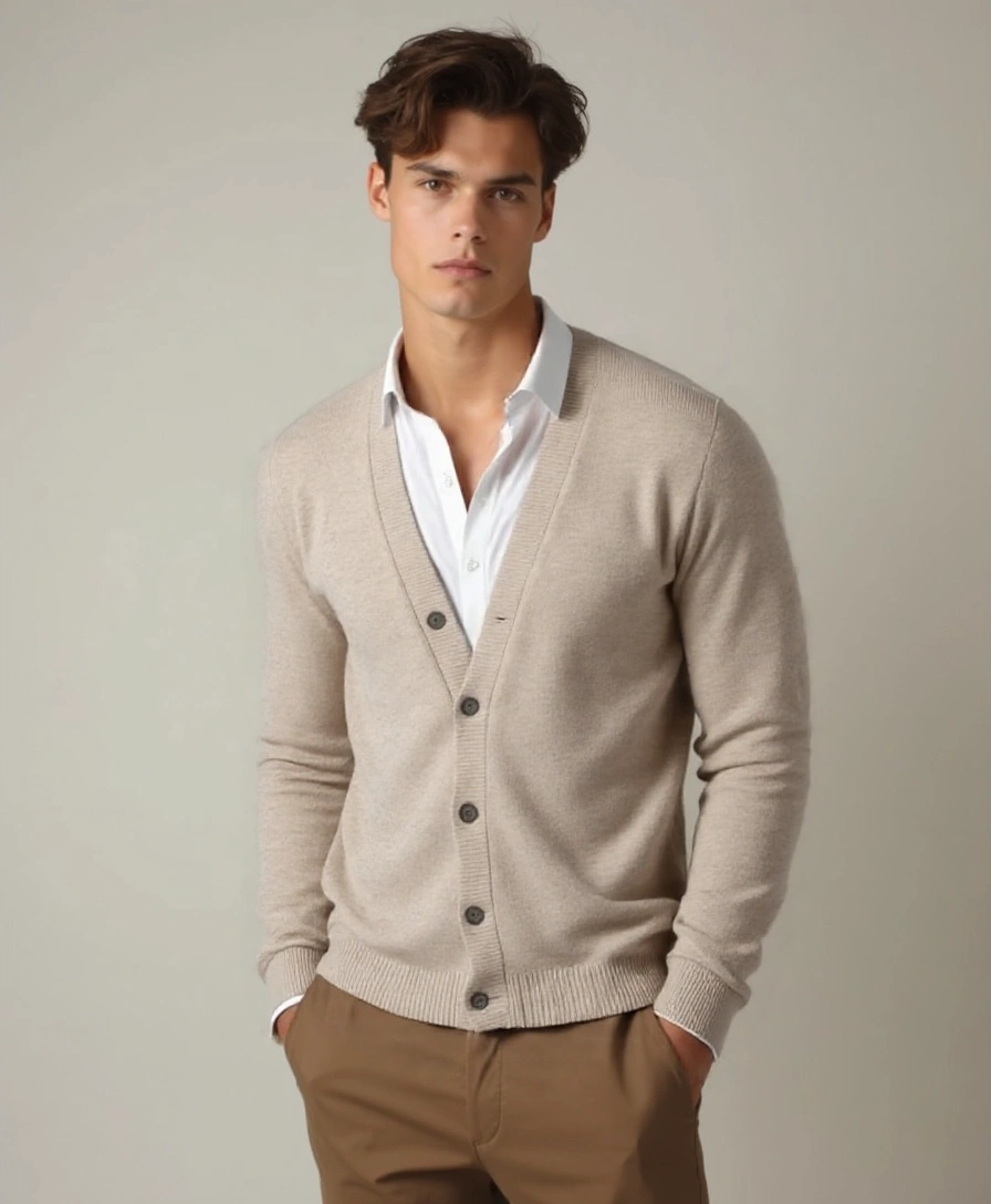 100% Merino Wool V Neck Knitwear Cardigan Sweater - Cross & Crown