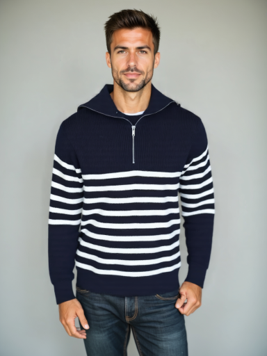 Casual Striped Zip Up Sweater - Cross & Crown