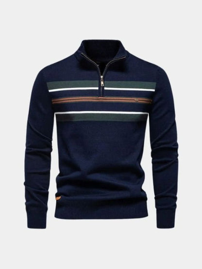 Knit Striped Quarter - Zip Jumper Sweater - Cross & Crown - Cross & Crown