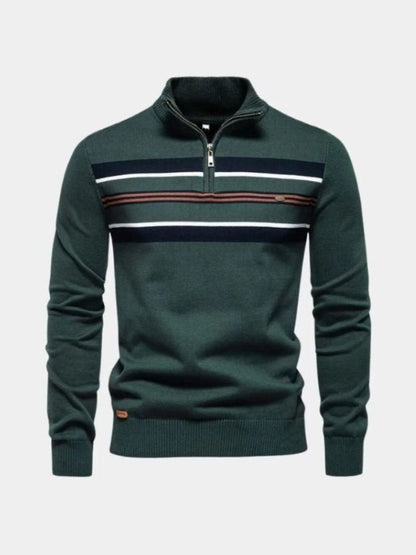Knit Striped Quarter - Zip Jumper Sweater - Cross & Crown - Cross & Crown