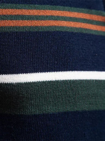Knit Striped Quarter - Zip Jumper Sweater - Cross & Crown - Cross & Crown