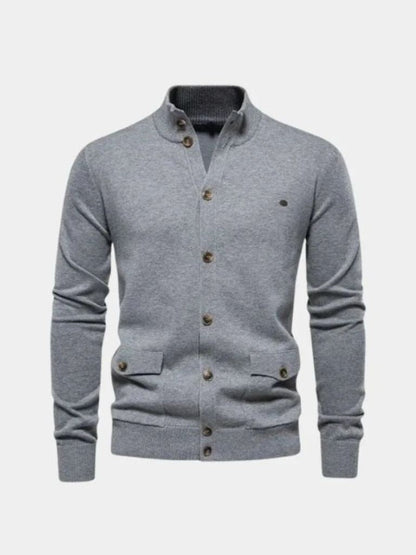 Knitted Stand Collar Cotton Cardigan - Cross & Crown - Cross & Crown