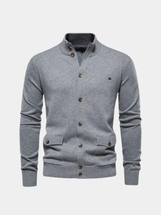 Knitted Stand Collar Cotton Cardigan - Cross & Crown - Cross & Crown