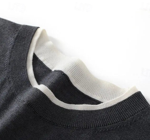 100% Merino Wool Crew Neck 2 In 1 Pullover Sweater - Cross & Crown Cross & Crown