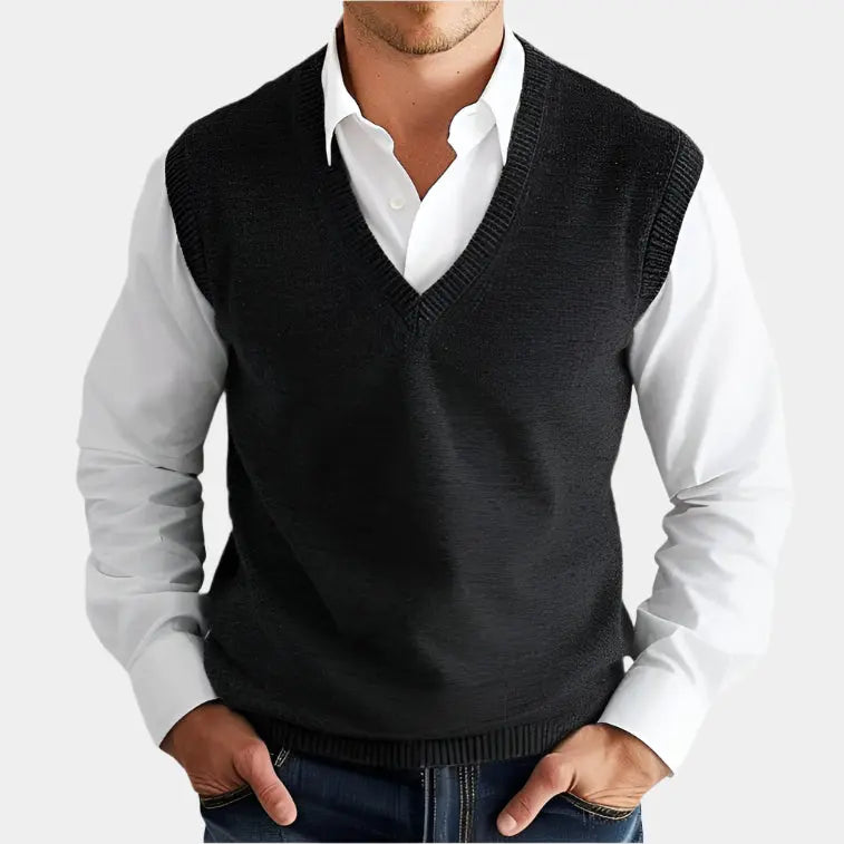 100% Cashmere V Neck Knit Vest - Cross & Crown - Cross & Crown