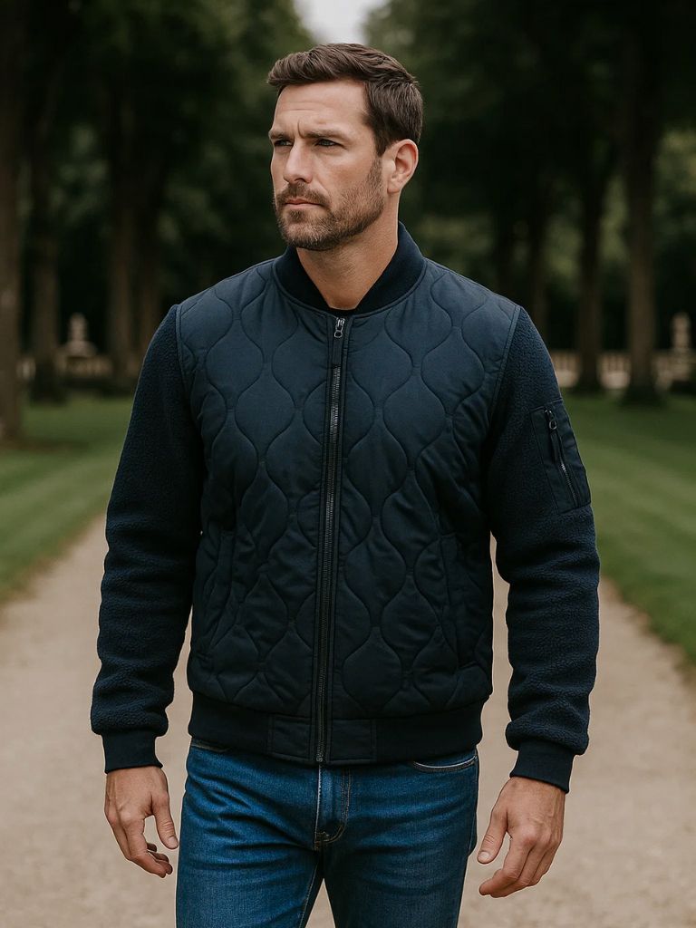 Sherpa Sleeves Padded Bomber Jacket - Cross & Crown - Cross & Crown