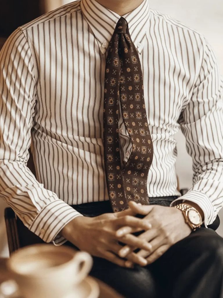 Striped Retro Shirt (Brown) - Cross & Crown - Cross & Crown