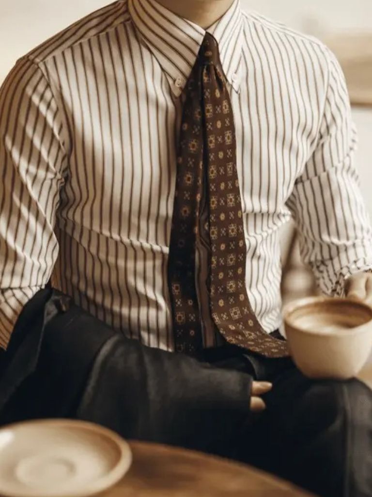 Striped Retro Shirt (Brown) - Cross & Crown - Cross & Crown