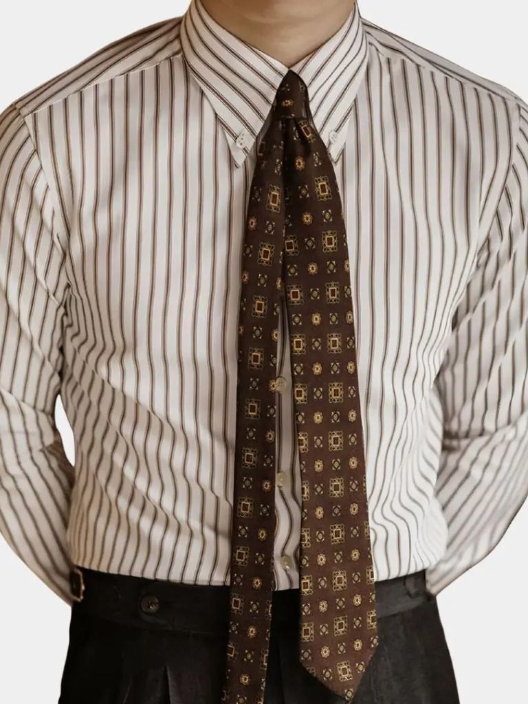 Striped Retro Shirt (Brown) - Cross & Crown - Cross & Crown
