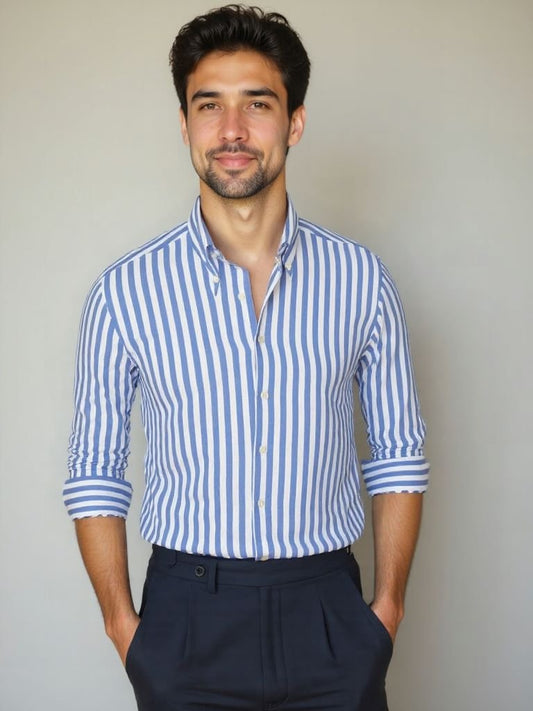 Striped Seersucker Shirt - Cross & Crown - Cross & Crown