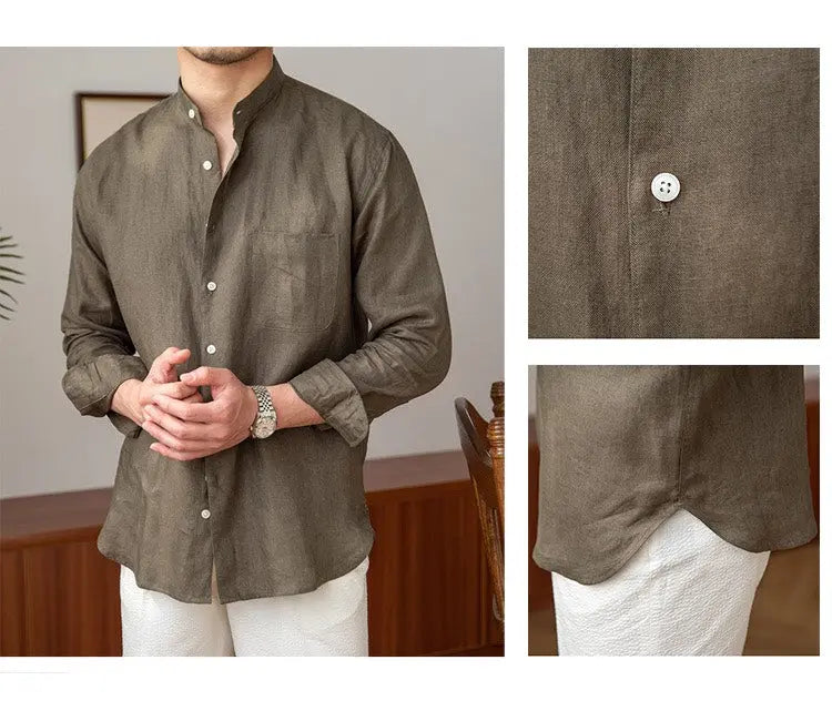 Mandarin Colar Linen Shirt - Cross & Crown Cross & Crown