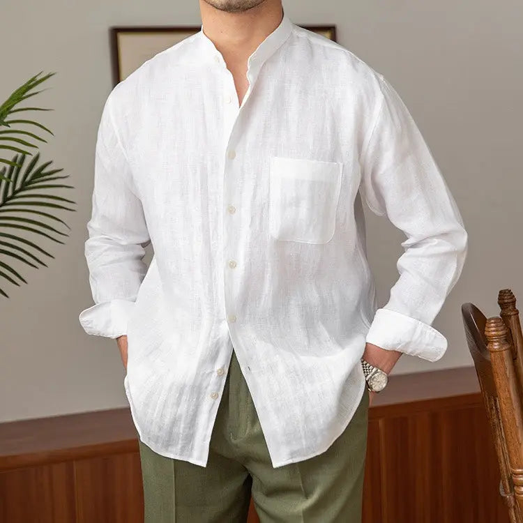 Mandarin Colar Linen Shirt - Cross & Crown Cross & Crown