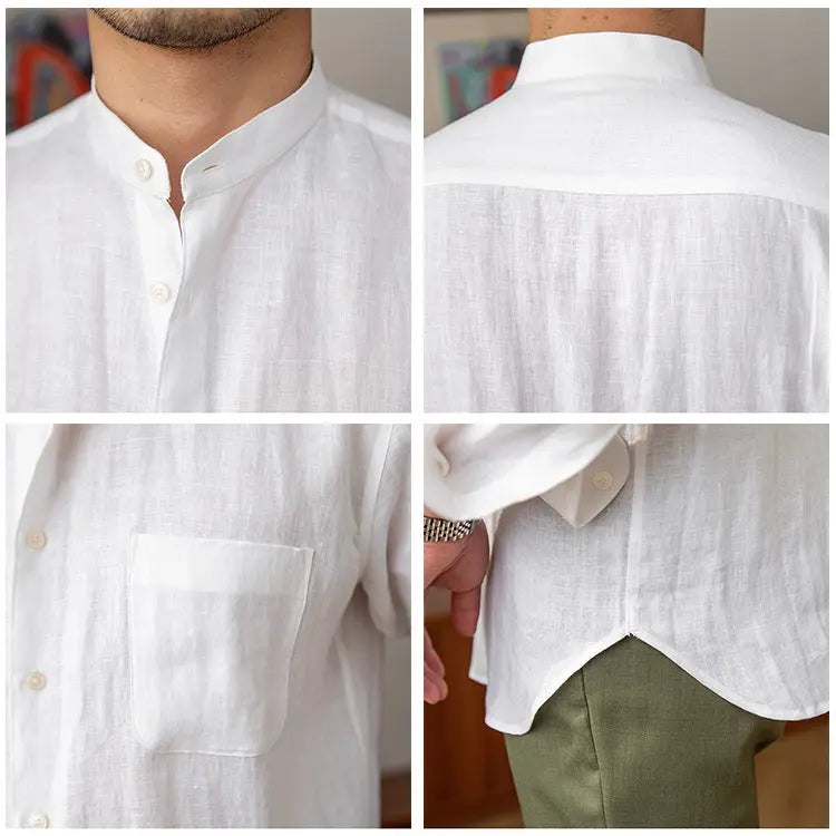 Mandarin Colar Linen Shirt - Cross & Crown Cross & Crown